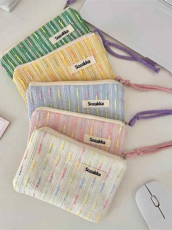 メイクポーチ かわいい 小型 学生用 化粧ポーチ リップケース イヤホンケース 収納ポーチ 携帯ポーチ 女性用 補妝バッグ コンパクト 普段使い 軽量 コットン素材 ピンク系 ブラック
