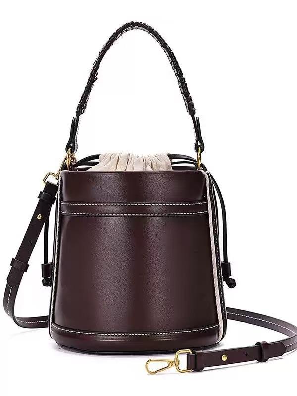 バケツバッグ 女性用 ブラウン 筒形 ハンドバッグ ショルダーバッグ 手提げ 斜め掛け ダブルハンドル 丸型 秋冬 秋 冬 ウィンター 普段使い 軽量 ゆったり 着痩せ 体型カバー お腹周り 二の腕カバー