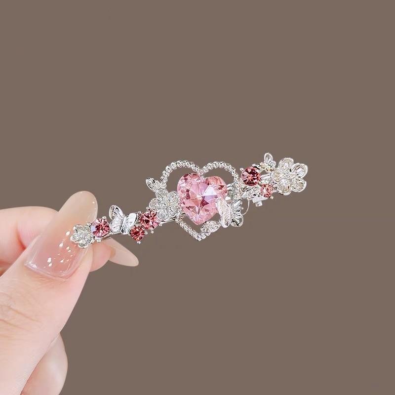 ヘアピン レディース 髪留め バレッタ クリップ ヘアクリップ ピンク系 かわいい ハート柄 フラワー柄 バタフライモチーフ 蝶々 キラキラ ジルコニア ラインストーン 髪飾り サイドクリップ 前髪止め 留め具 ヘアアクセサリー 髪留め具 スイート クー