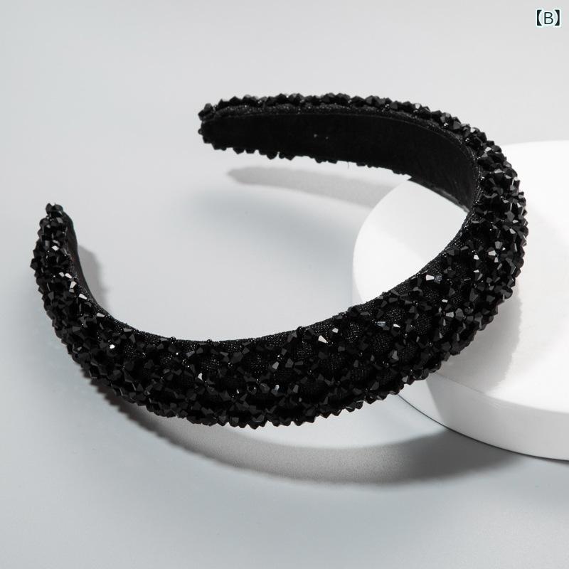 リバーパディのヘアアクセサリー レディース ヘッドバンド カチューシャ スポンジ 髪飾り 手作り ビーズ パール 水晶 ラインストーン バロック調 クラシック レトロ ヴィンテージ エレガント 欧米 ファッション小物 ヘアバンド 髪留め かわいい おしゃれ パーティ｜アングル3