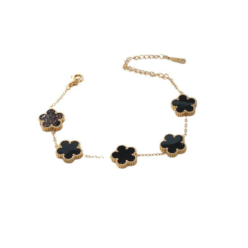 ブレスレット レディース アクセサリー ジュエリー 五葉草 花モチーフ チタン ステンレス製 幸運 両面 シェル ラッキーアイテム シンプル 高級感 おしゃれ きれいめ カジュアル フォーマル デイリー 重ね付け パーティー ギフト用 上品 大人かわい
