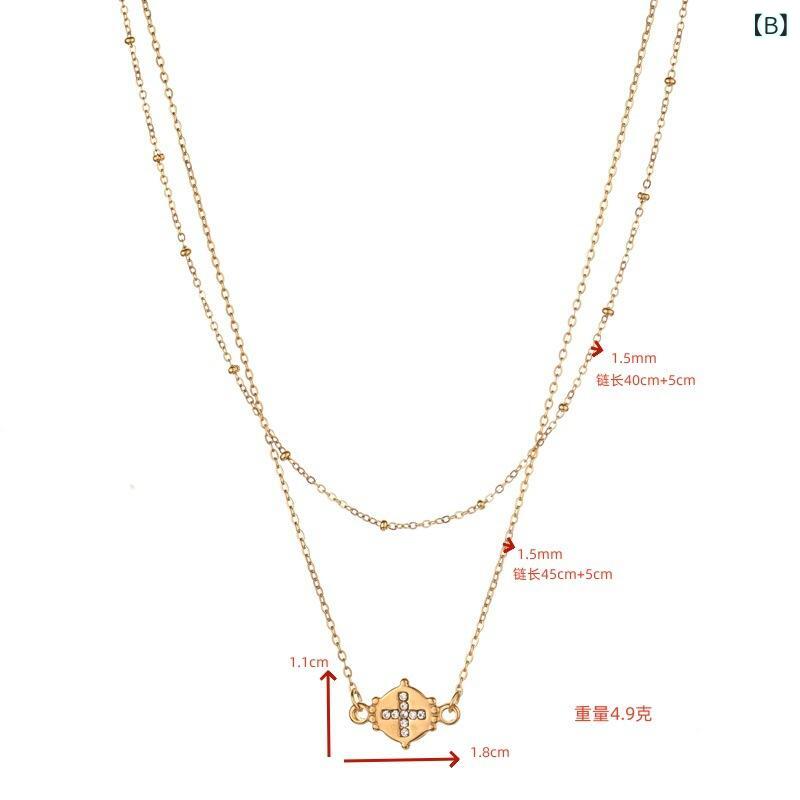 リバーパディのネックレス レディース アクセサリー ジュエリー 鎖骨チェーン ダブルチェーン 重ね付け 月 十字架 ペンダント シンプル 大人っぽい レトロ クラシック カジュアル 普段使い お出かけ デート ギフト おしゃれ 高級感 ステンレス製 耐久性 変色しに｜アングル3