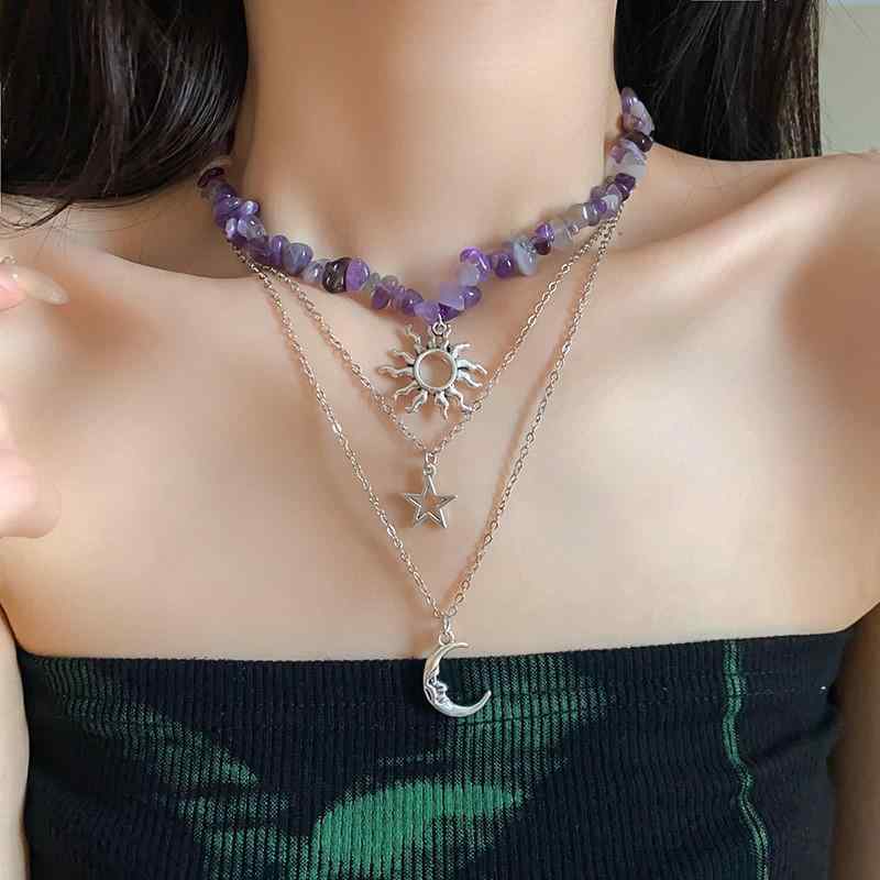 ネックレス レディース ペンダント 月 太陽花 チャーム 2連 重ね付け ジルコニア ジュエリー アクセサリー 華奢 シンプル 高級感 おしゃれ きれいめ 大人かわいい ゴールド系 プレゼント ギフト パーティー デイリー使い カジュアル フォーマル 重