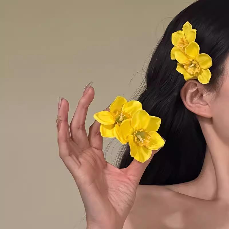 ヘアアクセサリー レディース 黄色 花 フラワー ヘアクリップ 髪留め 髪飾り サイ...