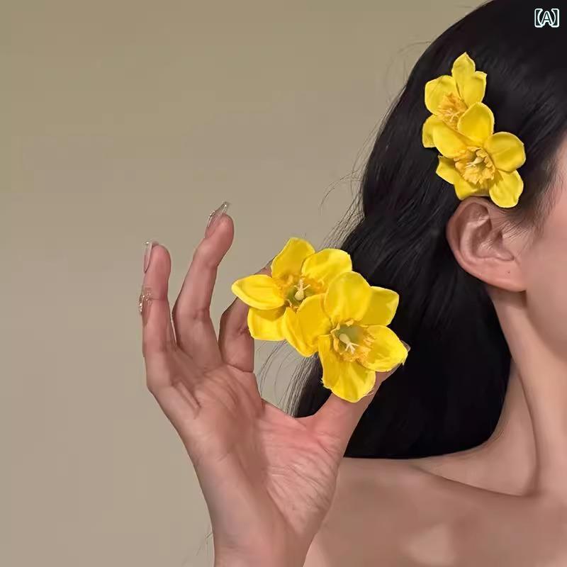 ヘアアクセサリー レディース 黄色 花 フラワー ヘアクリップ 髪留め 髪飾り サイ...