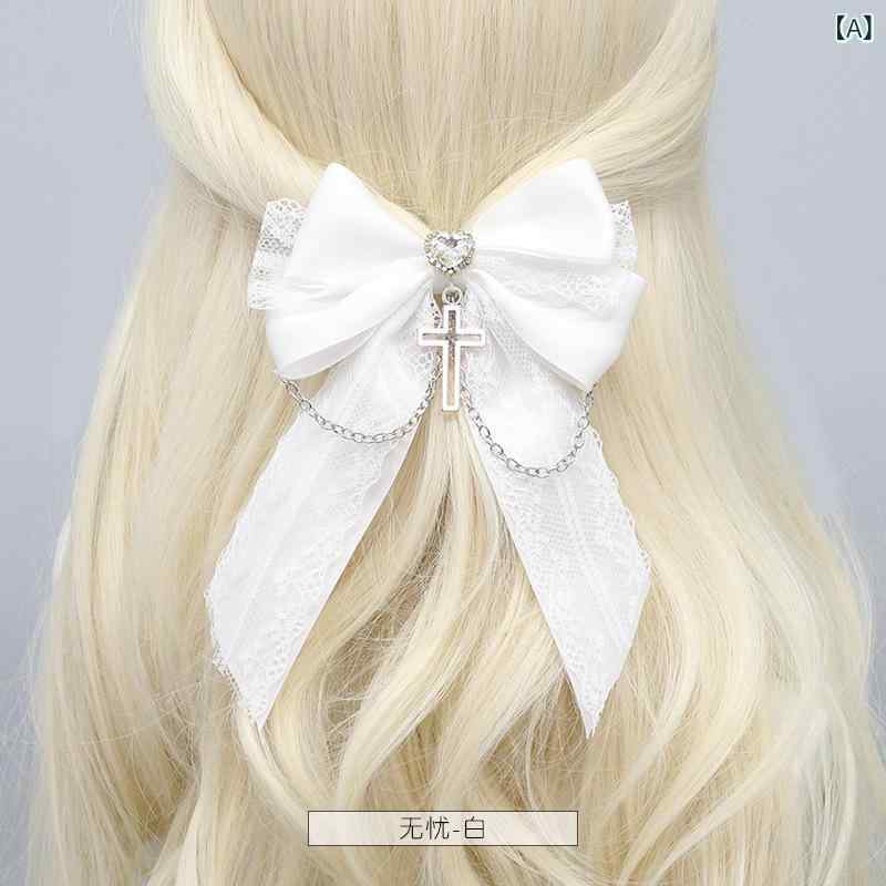 ヘアアクセサリー レディース 製 ハンドメイド ロリータ 十字架 レース 蝶結び ク...