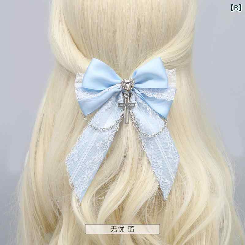 ヘアアクセサリー レディース 製 ハンドメイド ロリータ 十字架 レース 蝶結び ク...