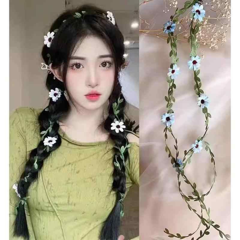 ヘアアクセサリー レディース ヘッドバンド 花柄 デイジー柄 髪飾り カチューシャ ターバン 髪留め 紐 植物モチーフ 藤蔓 仿真花 造花 おしゃれ かわいい ヘアアレンジ ボヘミアン ビーチ 海 リゾート 旅行 撮影用 お出かけ用 散歩 デート用 カジ