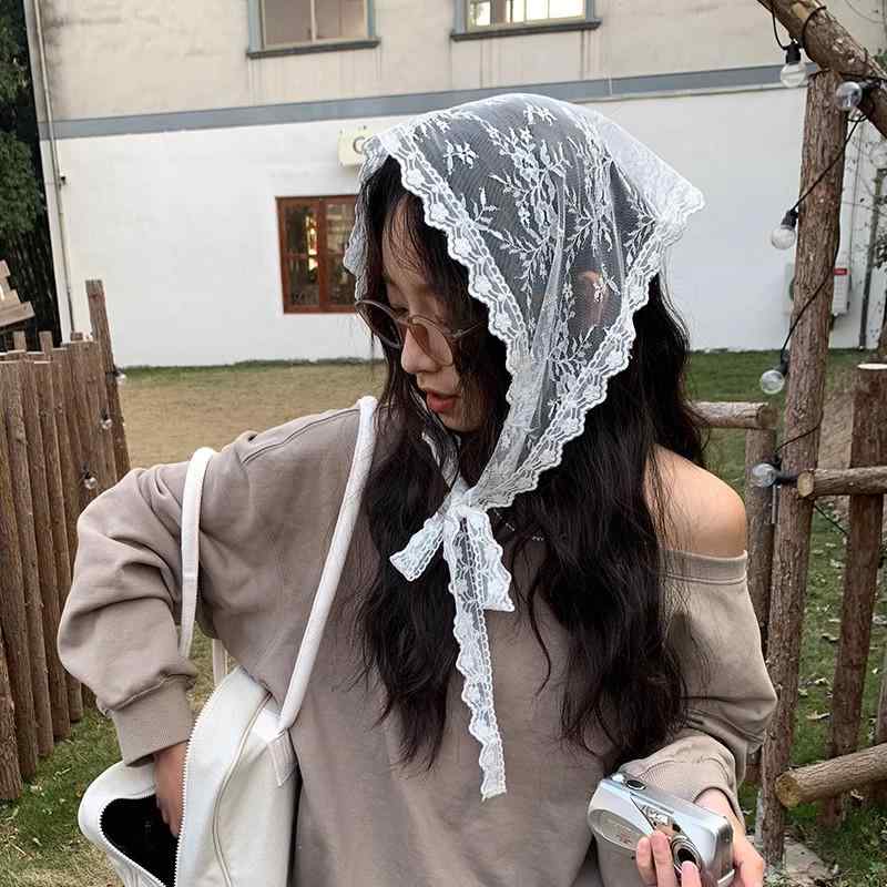 ヘアアクセサリー レディース 三角巾 レース ヘッドドレス 頭巾 スカーフ 髪飾り ...