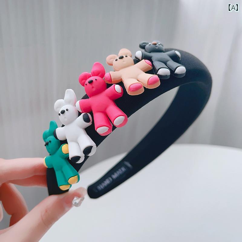 カチューシャ レディース かわいい クマ柄 カラフル ヘアアクセサリー ヘッドバン...