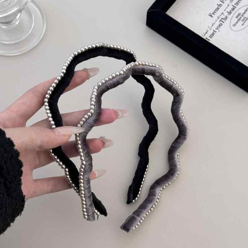 カチューシャ レディース 秋冬 ヘアアクセサリー ウェーブ 波型 ベルベット パール...