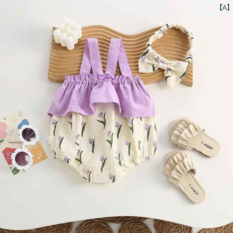 ベビー服 キッズ 女の子 ロンパース カバーオール ノースリーブ 吊り下げ式 チュニ...
