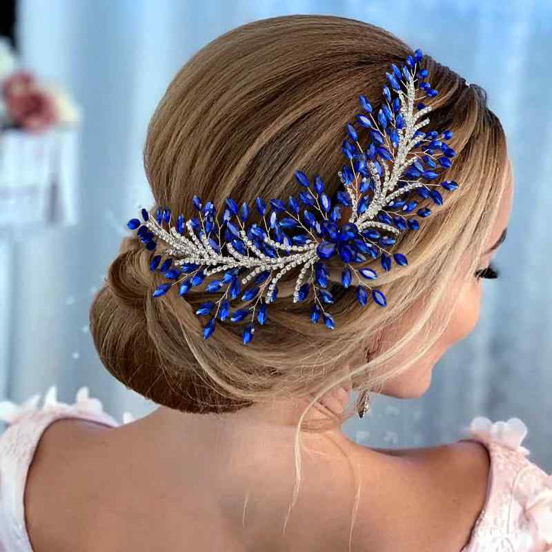 ヘアアクセサリー レディース ヘッドドレス ブルー ラインストーン ヘアバンド カチューシャ 上品 エレガント 手作り ハンドメイド ウェディングドレス 結婚式 二次会 パーティー 発表会 演奏会 華やか ビジュー 髪飾り 髪留め 舞台 衣装 ヘアアレン