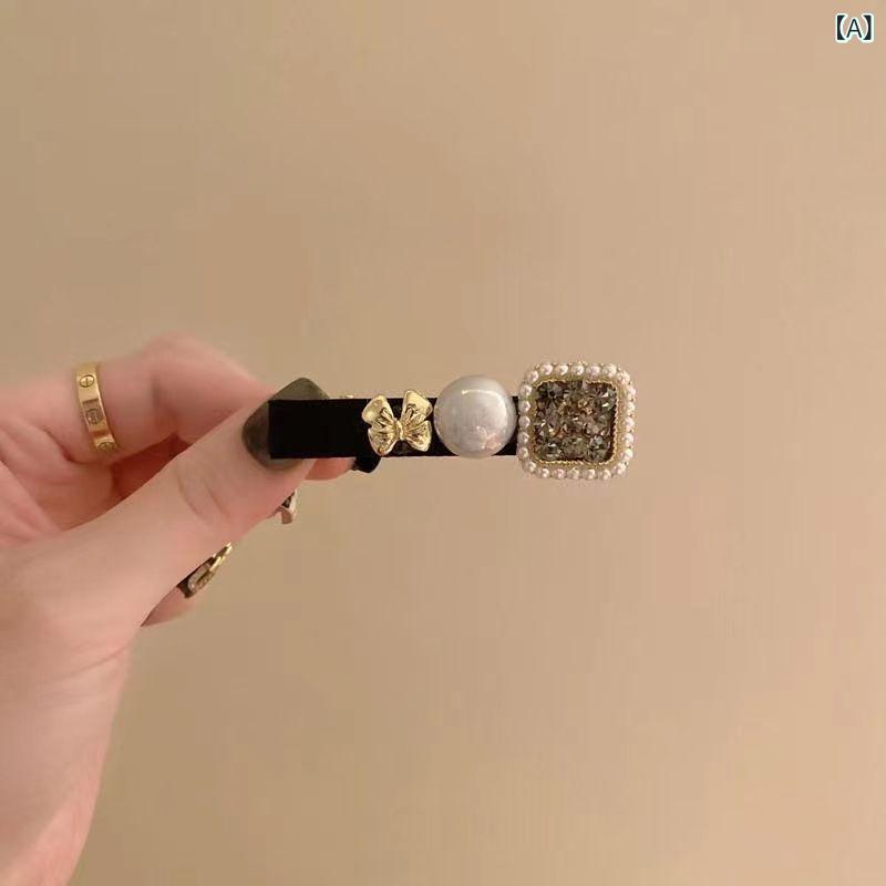リバーパディのヘアクリップ レディース ヘアピン サイドバレッタ 前髪留め 高級感 レトロ クラシック スタイル ラインストーン キラキラ 髪飾り ヘアアクセサリー おしゃれ かわいい 華やか 上品 小ぶり 髪留め 髪留めピン パーティー 結婚式 デート ヘアアレンジ｜アングル2