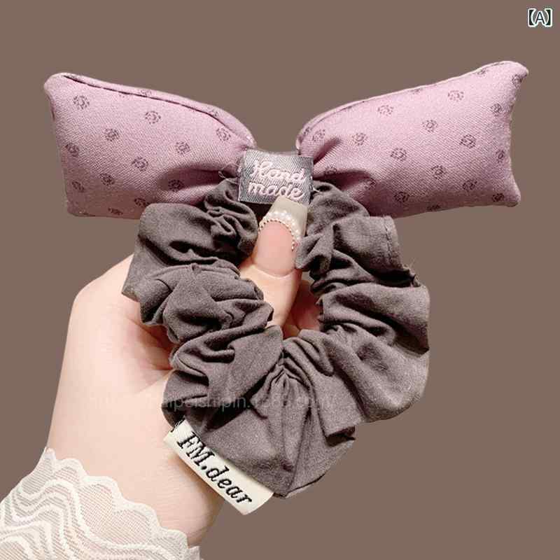 ヘアアクセサリー レディース シュシュ レトロ 韓国 小花柄 ストライプ 中綿入り ...