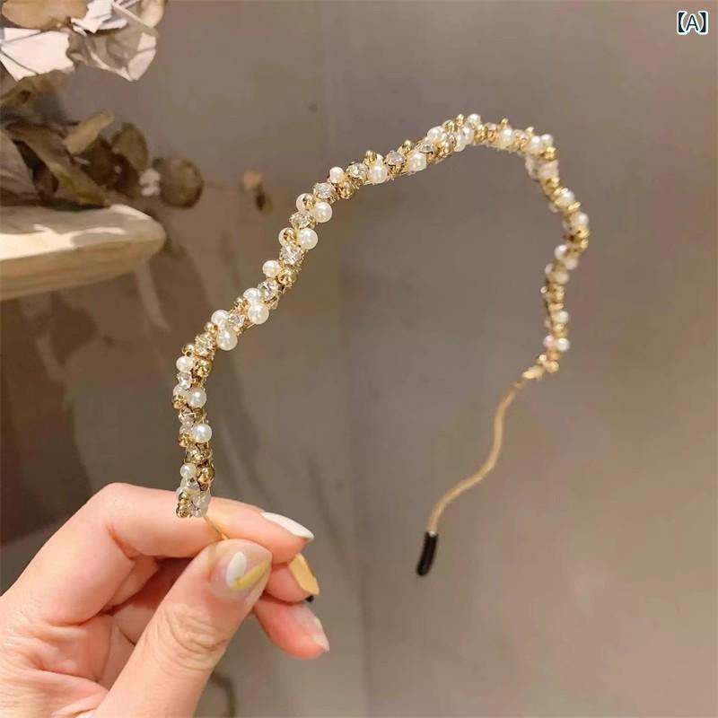 カチューシャ レディース ヘアアクセサリー パール 波打つデザイン ラインストーン...