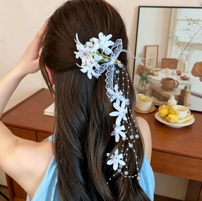 ヘアクリップ レディース ヘアアクセサリー 髪飾り バレッタ 布製 レース 蝶結び ...