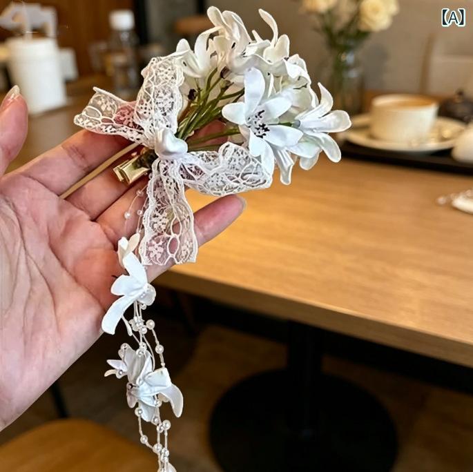 ヘアクリップ レディース ヘアアクセサリー 髪飾り バレッタ 布製 レース 蝶結び ...