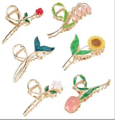 ヘアクリップ レディース 花柄 髪留め 髪飾り バンスクリップ ヒマワリ デイジー レトロ調 ヘアアクセサリー 華やか 上品 高級感 髪まとめ髪 ヘアアレンジ 留め具 ハーフアップ 普段使い お出かけ ヘアスタイリング 髪留め 浴衣 着物 和装 花飾り