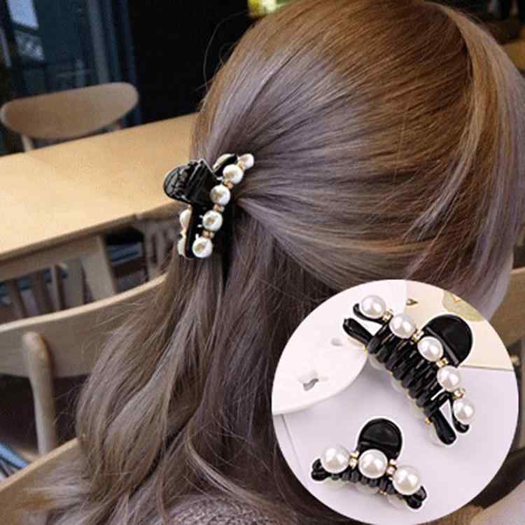 ヘアクリップ レディース バンスクリップ 髪留め 髪飾り パール付き 小さめ ヘアア...