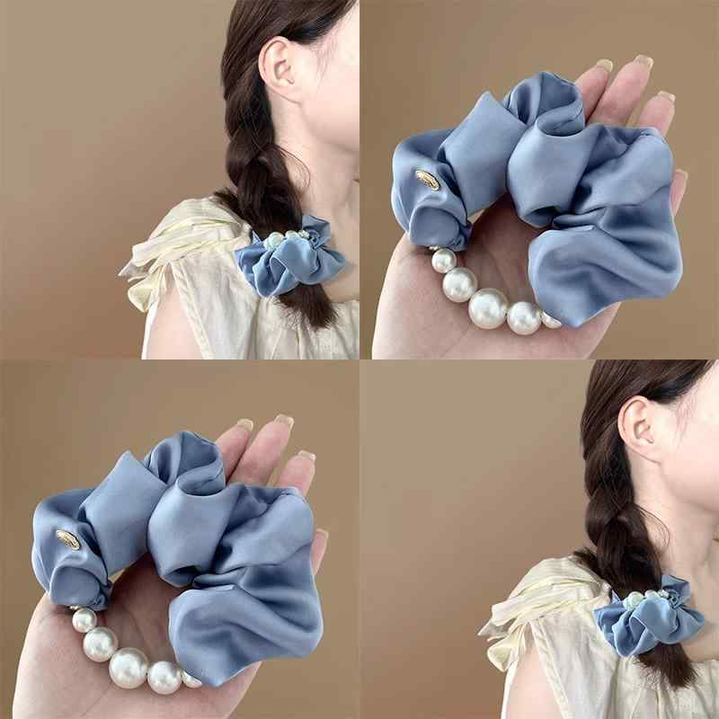 ヘアアクセサリー レディース シュシュ サテン調 ビーズ付き 高弾力 ヘアゴム 髪留め 髪飾り ポニーテール ヘアアレンジ まとめ髪 おしゃれ かわいい 上品 光沢感 エレガント パーティー デイリー使い 通勤 通学 普段使い 髪留めゴム シンプル ヘア