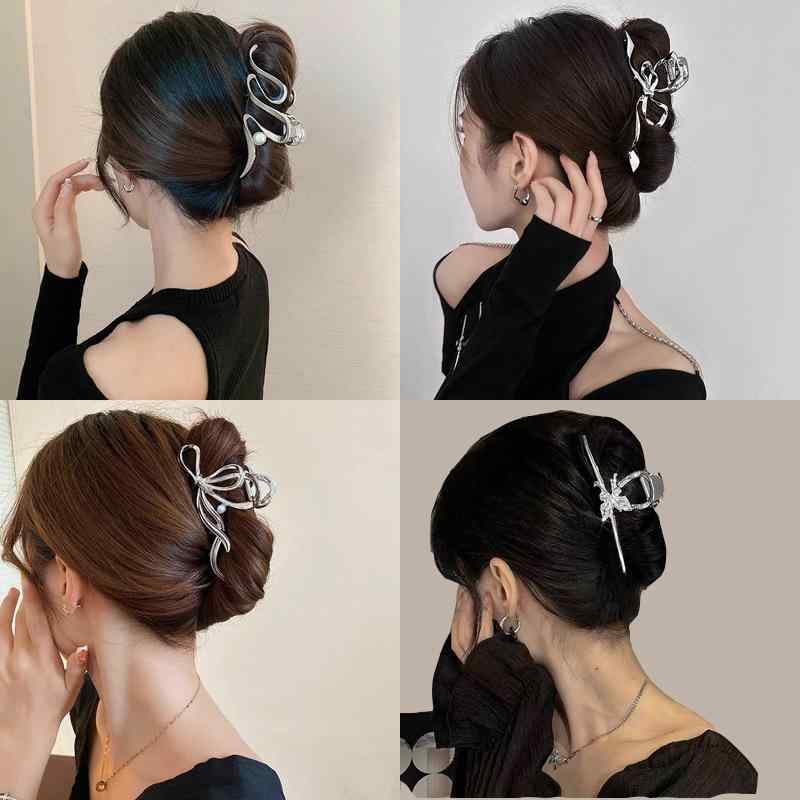 バレッタ レディース ヘアクリップ ヘアアクセサリー 髪留め 髪飾り 合金製 リボン...