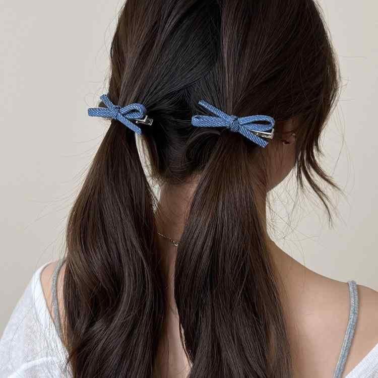ヘアクリップ レディース リボン デニム生地 韓国系 レトロ ヴィンテージ感 かわいい 髪留め バレッタ ヘアアクセサリー 前髪留め サイドヘアピン 髪飾り カジュアル 大人かわいい ガーリー スタイル デイリーユース デニム素材 ファッション雑貨 ヘア