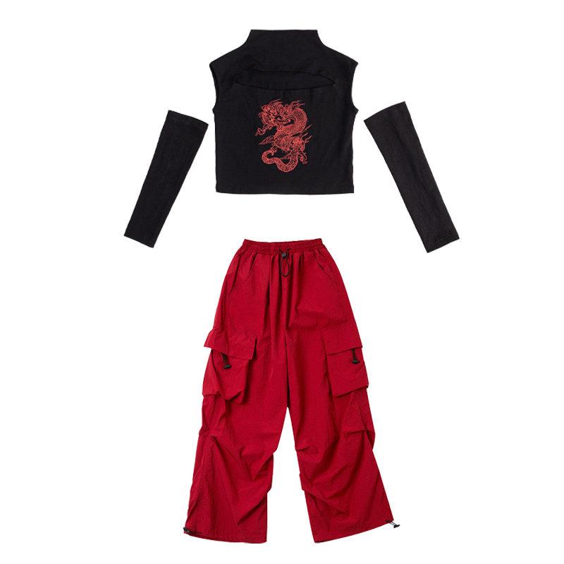 ダンス衣装 キッズ 女の子 セットアップ ジャズダンス 舞台服 ステージ衣装 ヒップホップ ストリート系 子供服 演出服 切り替え ゆったり 体型カバー スポーツウェア ダンスウェア 練習着 発表会 トップス ショートパンツ おしゃれ かっこいい 春夏