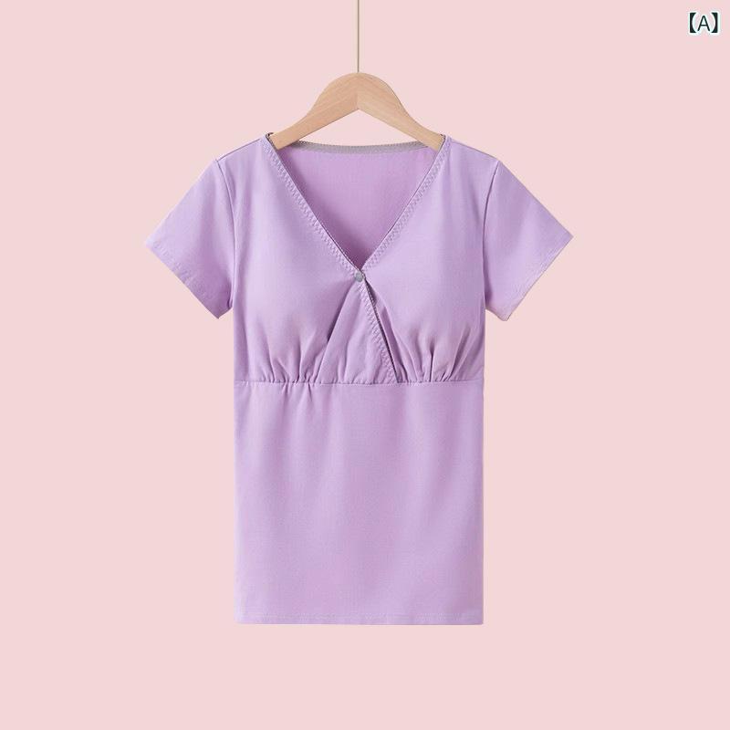 リバーパディの授乳服 レディース 大きいサイズ Tシャツ 半袖 トップス カットソー マタニティウェア 産後 妊婦服 部屋着 接触冷感 綿 コットン ゆったり 着痩せ 体型カバー 二の腕カバー お腹周り 伸縮性 切り替え シンプル 無地 カジュアル ルームウェア イン｜アングル2