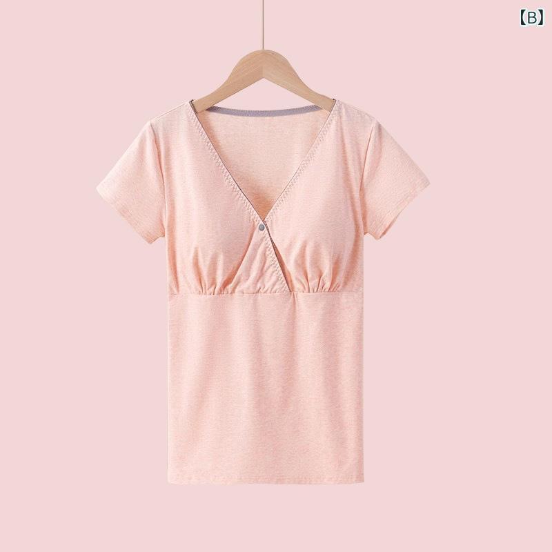 リバーパディの授乳服 レディース 大きいサイズ Tシャツ 半袖 トップス カットソー マタニティウェア 産後 妊婦服 部屋着 接触冷感 綿 コットン ゆったり 着痩せ 体型カバー 二の腕カバー お腹周り 伸縮性 切り替え シンプル 無地 カジュアル ルームウェア イン｜アングル3