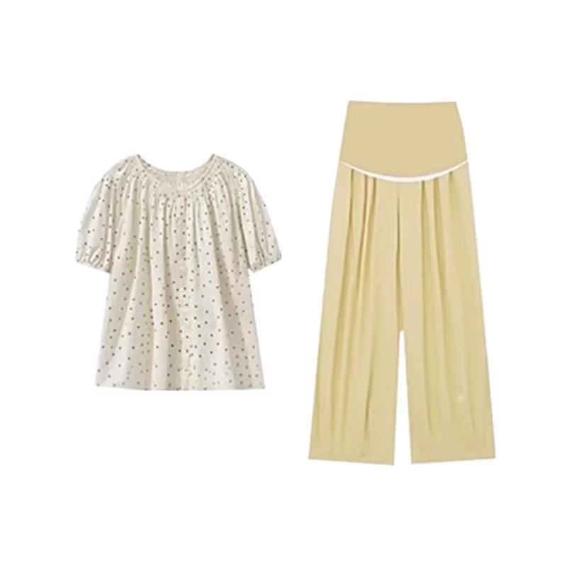 マタニティウェア レディース 上下セット 授乳服 妊婦服 セットアップ トップス ズボン 2点セット 夏用 春夏 カジュアル 普段使い 体型カバー ゆったり 大きいサイズ プラスサイズ 着痩せ 細見え お腹周り 快適 接触冷感 軽量 吸湿速乾 通気性 伸