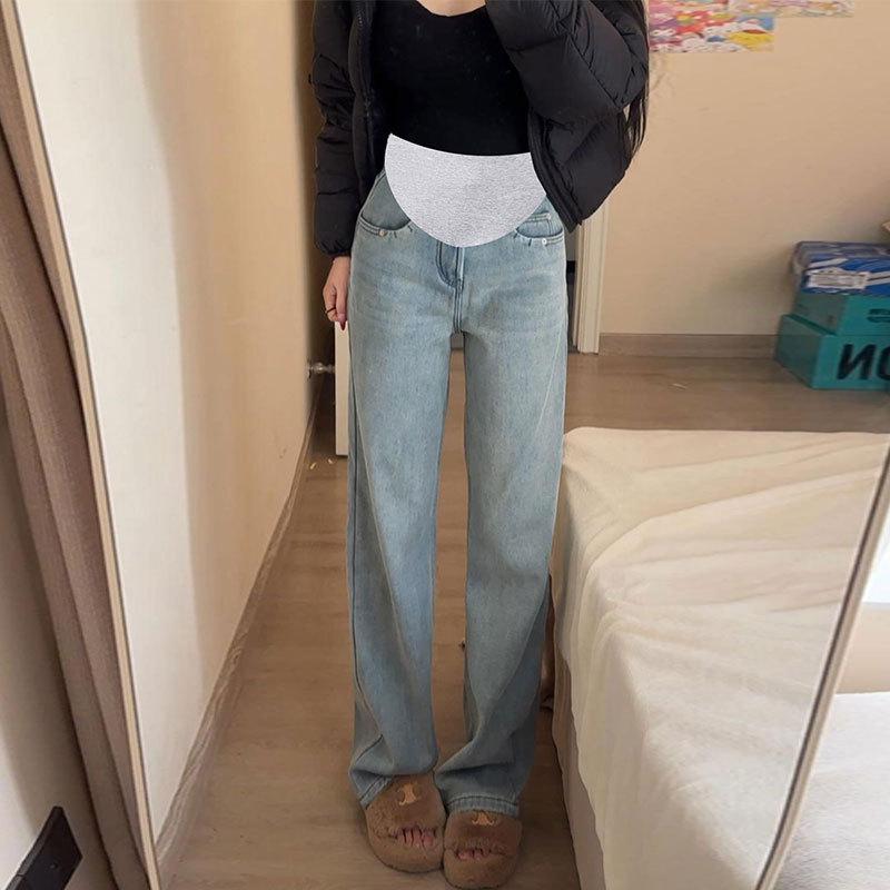 マタニティパンツ レディース デニム ワイドパンツ ズボン 妊婦用 産前 産後 ゆったり 大きいサイズ 体型カバー ストレート ジーパン ボトムス お腹周り 伸縮性 美脚 細見え ロング丈 通年 普段使い カジュアル シンプル おしゃれ 快適 やわらかい
