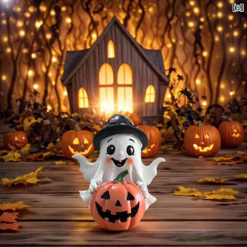 置物 レディース ハロウィン 幽霊 カボチャ 樹脂製 飾り 装飾品 かわいい 雑貨 デスク インテリア 小物 卓上 ディスプレイ オブジェ リビング 玄関 オフィス 季節の飾り物 芸術品 贈り物 おしゃれ 雰囲気作り 室内 飾り付け ディスプレイ用品 飾 riverpaddy-11665656 リバーパディ サンプル画像3