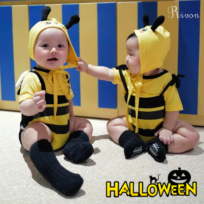 ＼ 帽子付き／ロンパース ベビー ミツバチ キッズ ハロウィン ベビー コスプレ子供服 新生児 服 帽子付..