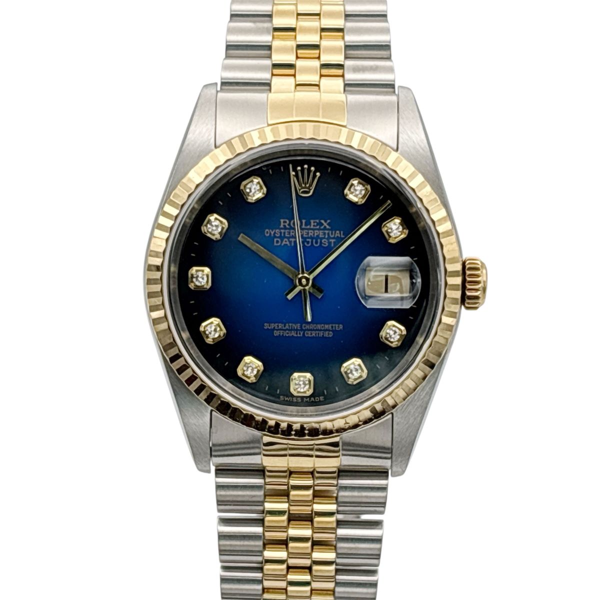 Rakuten - ROLEX ロレックス デイトジャスト 10Pダイヤ ブルーグラデーション P番 腕時計 16233G ステンレス イエローゴールド シルバー ゴールド ブルー メンズ【中古】