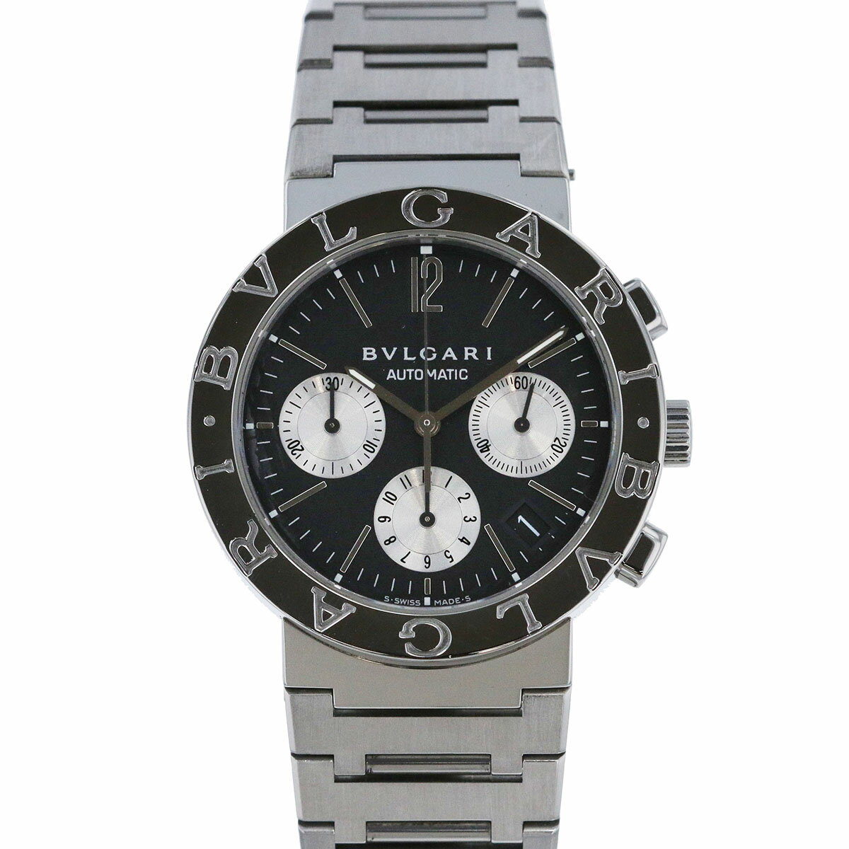 Rakuten - BVLGARI ブルガリ ブルガリブルガリ クロノグラフ 自動巻き 38mm SS 腕時計 BB38SSCH ステンレススチール シルバー ブラック メンズ【中古】