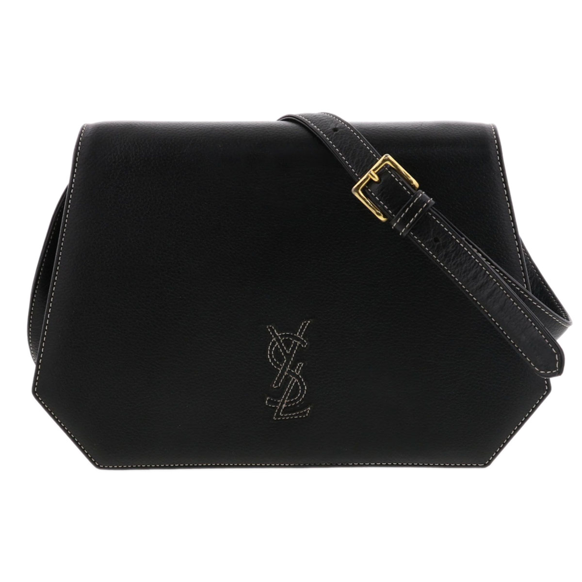 YVES SAINT LAURENT イヴ・サンローラン ショルダーバッグ レザー ブラック レディース クラッチバッグ【中古】