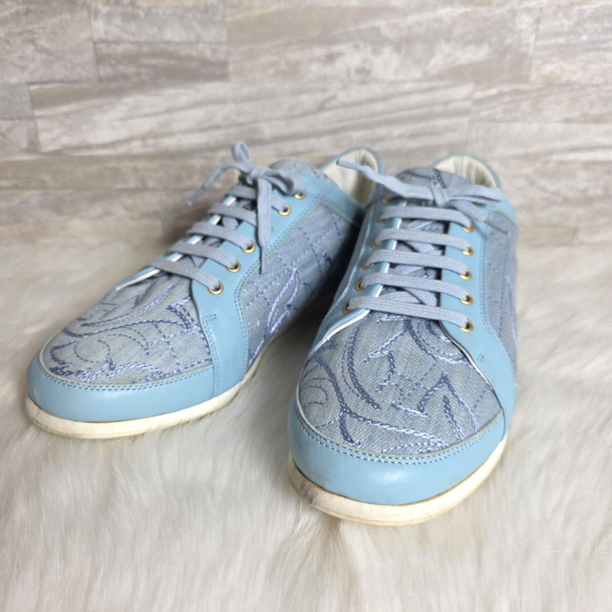 VERSACE ヴェルサーチェ ローカット デニム スニーカー デニム ライトブルー レディース 37【中古】