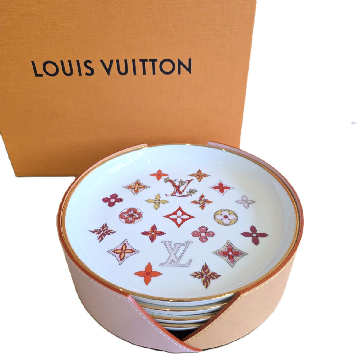 LOUIS VUITTON ルイヴィトン セット4 アシェット プレート モノグラム・フラワー 4枚セット 食器 GI0461 陶器 レディース【中古】