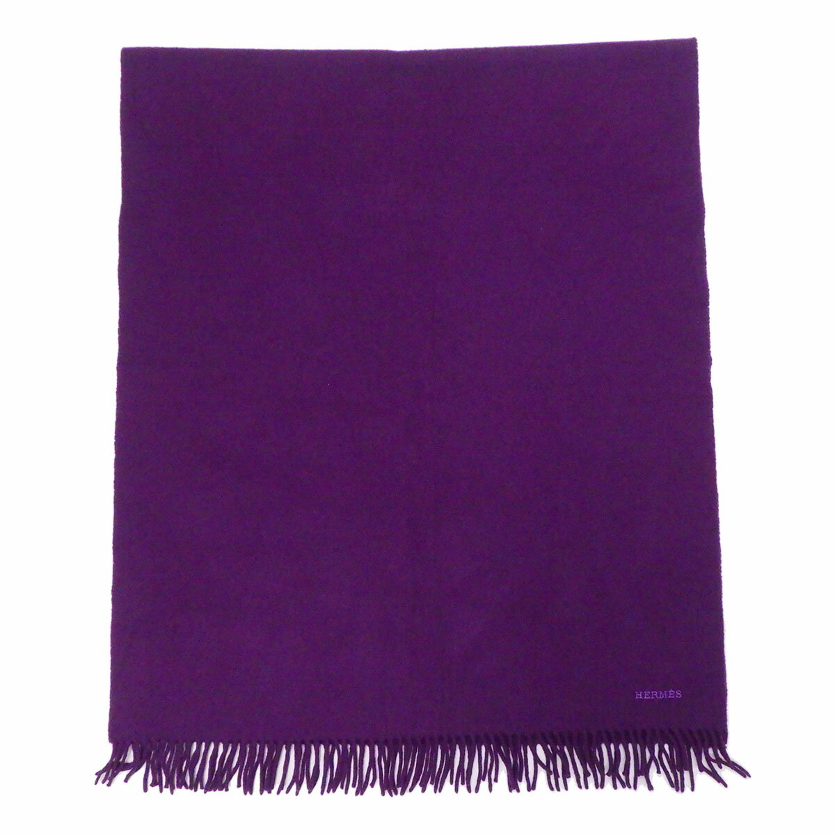 HERMES エルメス ユニ ブロデ ロゴ マフラー カシミヤ パープル レディース【中古】