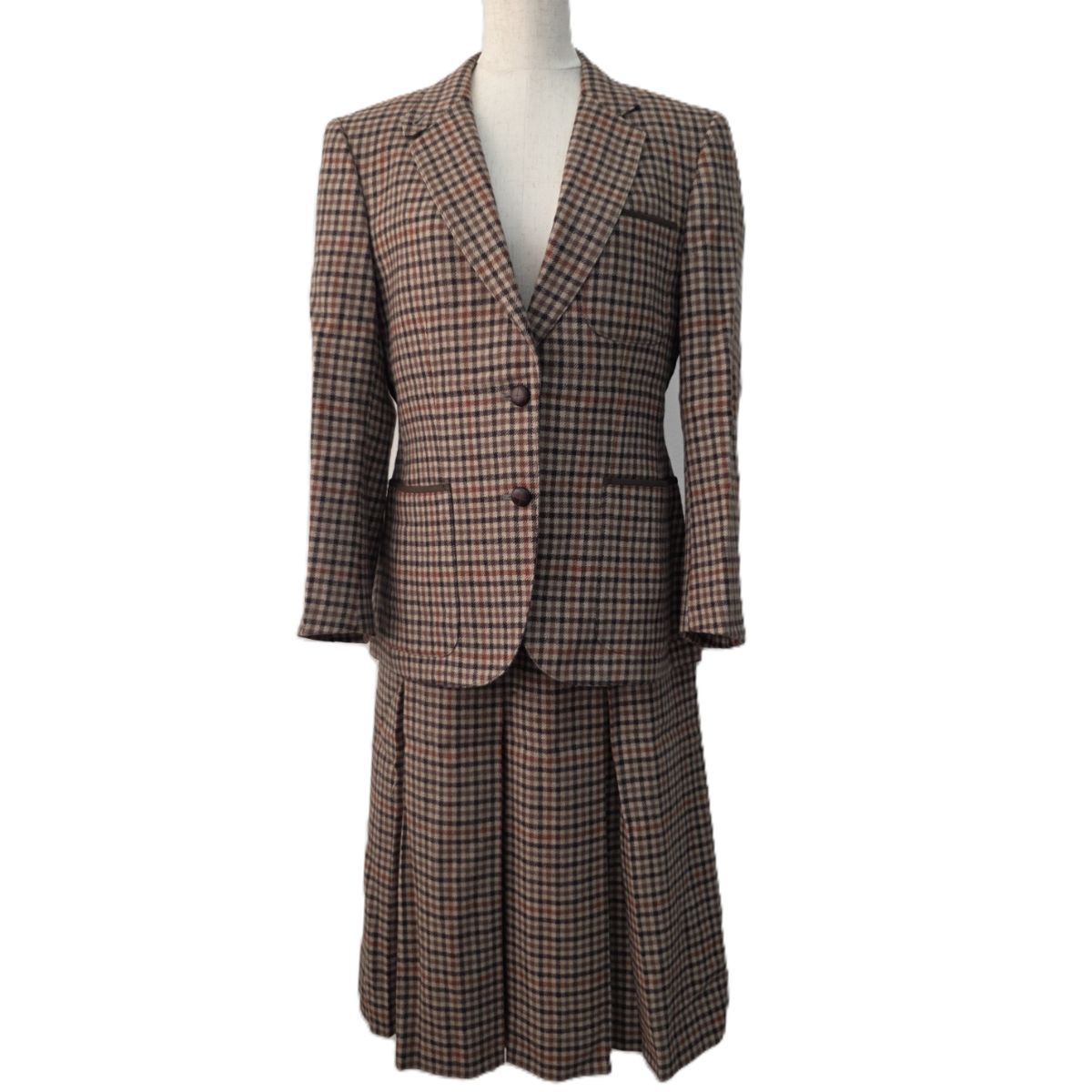 Burberrys バーバリーズ ヴィンテージ 千鳥格子 チェック ジャケット プリーツスカート セットアップ ウール レディース【中古】