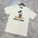 GUCCI グッチ ディズニーコラボ ミッキー ロゴプリント Tシャツ 半袖Tシャツ 565806 XJB66 S コットン アイボリー ホワイト メンズ【中古...