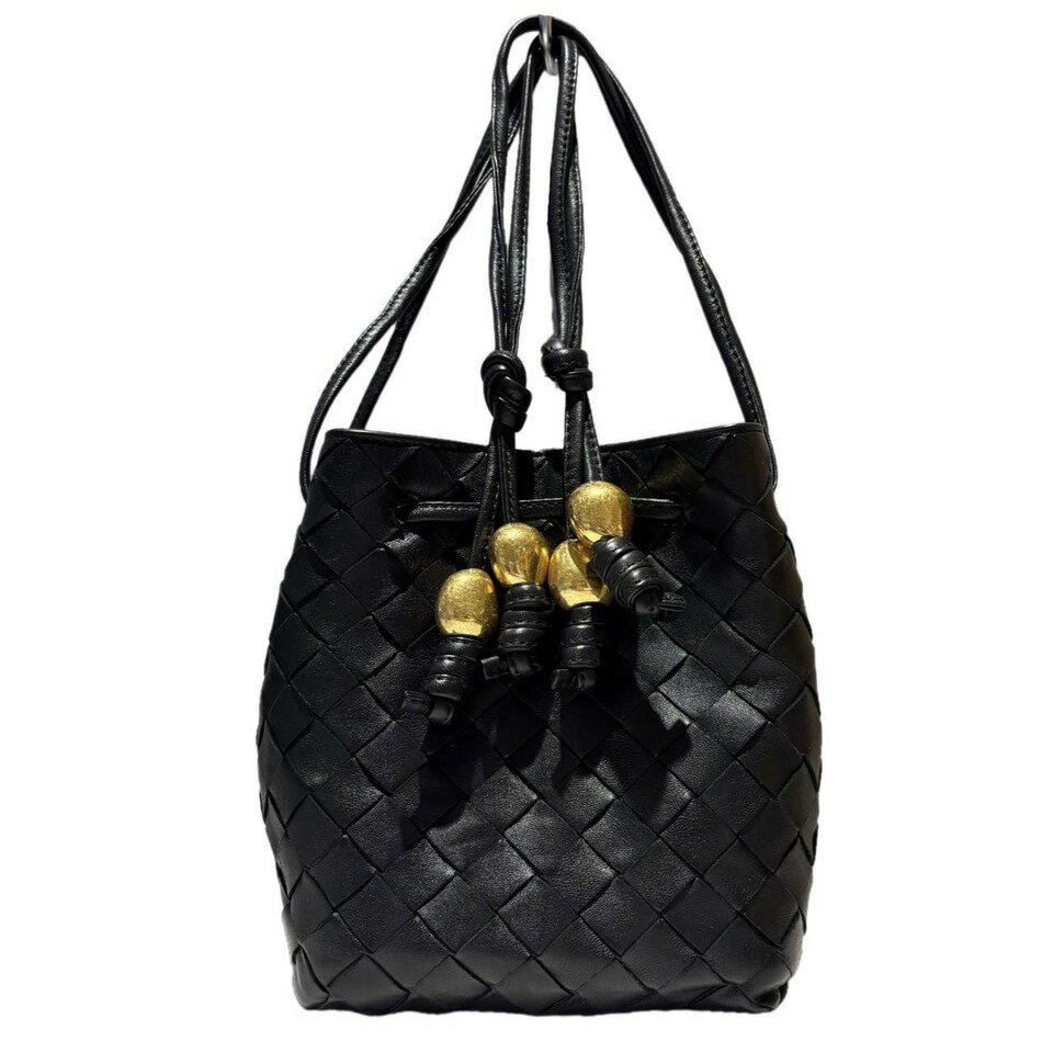 Rakuten - 【再値下げ】BOTTEGAVENETA ボッテガヴェネタ イントレチャート スモール バケット バッグ ショルダーバッグ 717432 レザー ブラック レディース【中古】