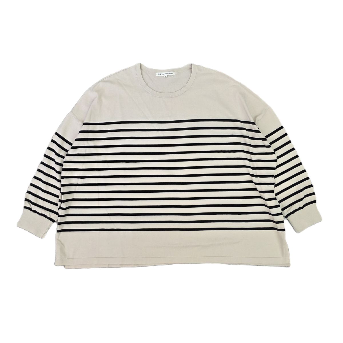 Rakuten - 23ku 23区 コットンニット ボーダー カットソー 長袖Tシャツ 44 コットン ベージュ レディース【中古】