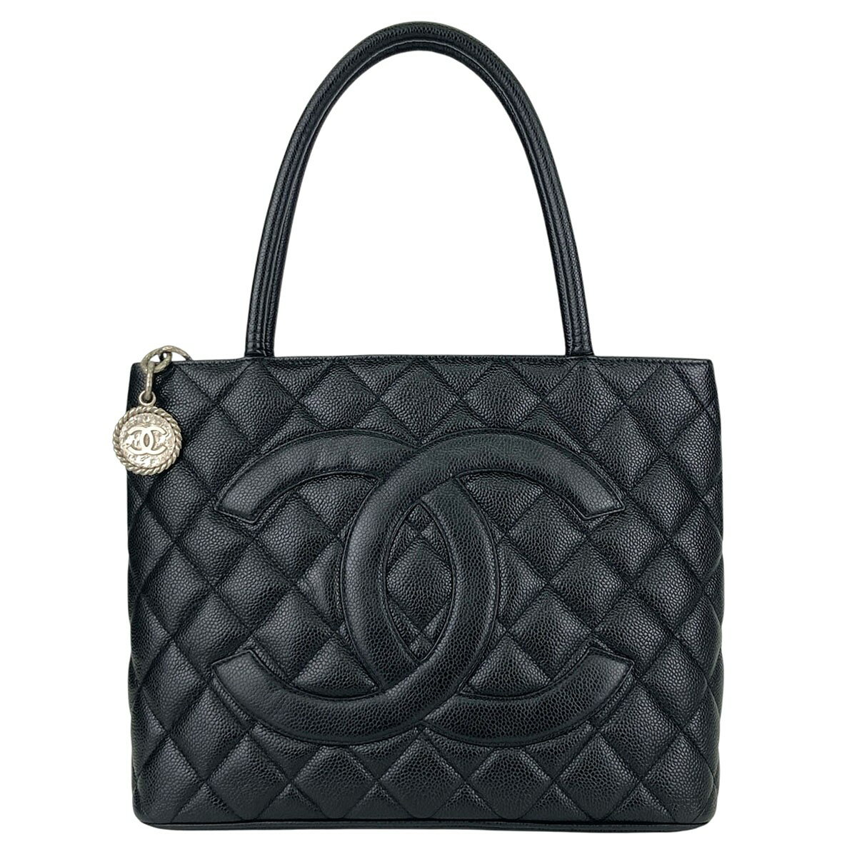 CHANEL - CHANEL シャネル 復刻トート ココマーク シルバー金具 トートバッグ A01804 キャビアスキン ブラック シルバー金具 【中古】