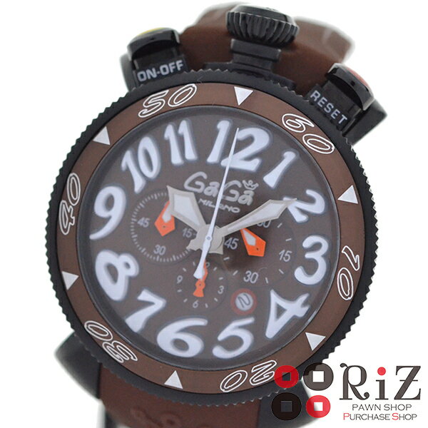 【中古】【海外発送可】 GAGA MILANO ガガミラノ マヌアーレ クロノグラフ 48mm 時計 クオーツ メンズ MANUALE CHRONO Brown 6054．5 A 良好品