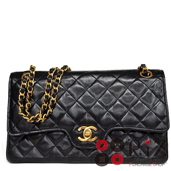 【中古】 CHANEL （シャネル） ラムスキン Wフラップ チェーンショルダーバッグ バッグ ショルダー/メッセンジャーバッグ Black