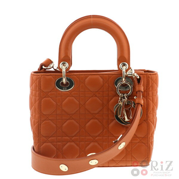 【中古】Christian Dior （クリスチャンディオール） レディディオール カナージュ ラムスキンハンドバッグ バッグ ハンドバッグ Redy Deior Orange used:A