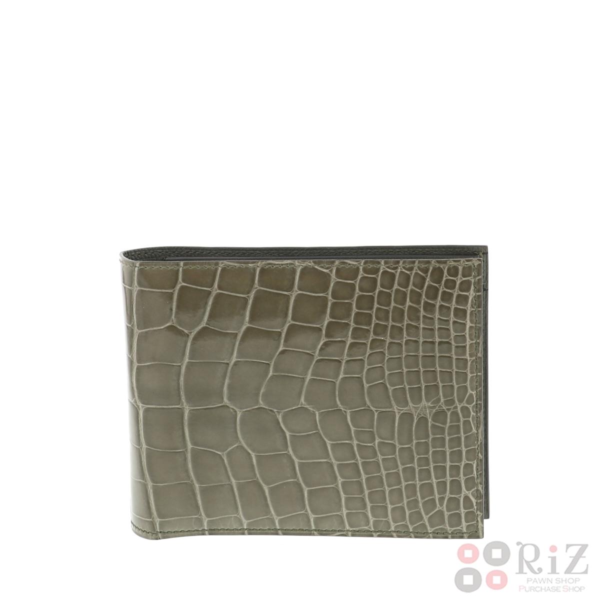 【美品】【中古】 HERMES （エルメス） MC2 ガリレイ 二つ折り財布 アリゲーター 財布 二つ折り財布(小銭入有) MC2 Galilee/MC2ガリレイ Gray/グレー unused:S