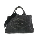 【中古】 PRADA （プラダ） カナパ 2WAY ショッピング トートバッグ バッグ ハンドバッグ CANAPA Black/ブラック デニム B2642B used:B